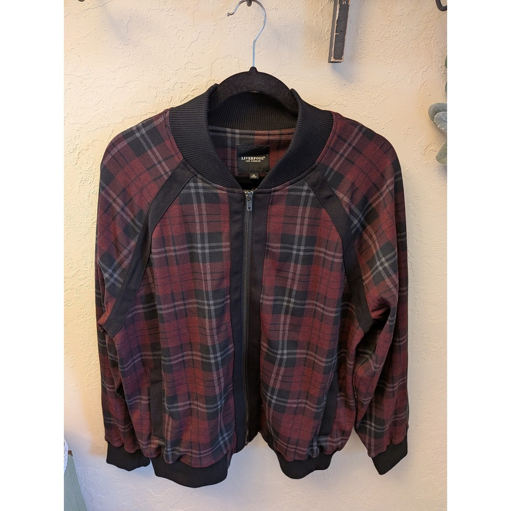 Liverpool Los Angeles Mens Plaid Bomber Jacket Red Black Zip Up Size‎ XL